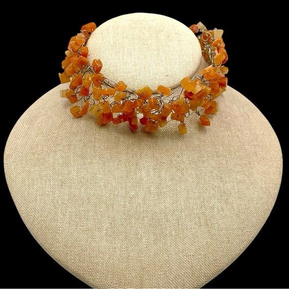 Handcrafted Genuine Polished Carnelion Gemstone Nugget Choker Necklace - Picture 1 of 16